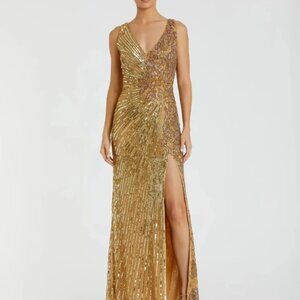 Mac Duggal  Gold Beaded Floral Sleeveless Gown
